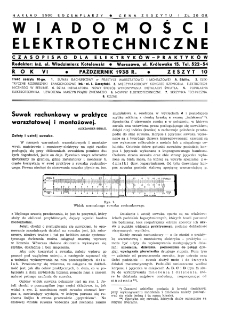 Wiadomości Elektrotechniczne : miesięcznik pod naczelną redakcją prof. M. Pożaryskiego. R. VI nr 10 (1938)