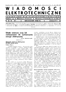Wiadomości Elektrotechniczne : miesięcznik pod naczelną redakcją prof. M. Pożaryskiego. R. VI nr 12 (1938)