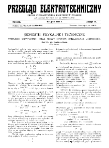 Przegląd Elektrotechniczny : organ Stowarzyszenia Elektrotechników Polskich R. XV z. 14 (1933)