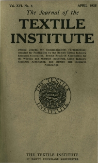 The Journal of the Textile Institute Vol. XVI No. 4 (1925)