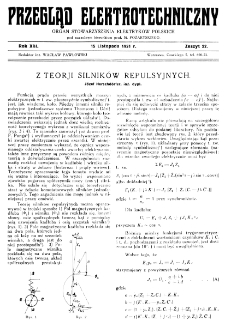 Przegląd Elektrotechniczny : organ Stowarzyszenia Elektrotechników Polskich R. XIII z. 22 (1931)