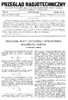 Przegląd Radjotechniczny: ogłaszany staraniem Sekcji Radiotechnicznej Stow. Elektr. Polskich R. IX z. 15-16 (1931)