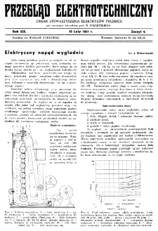 Przegląd Elektrotechniczny : organ Stowarzyszenia Elektrotechników Polskich R. XIX z. 4 (1937)