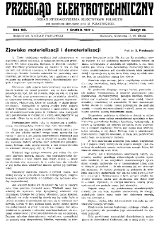 Przegląd Elektrotechniczny : organ Stowarzyszenia Elektrotechników Polskich R. XIX z. 23 (1937)