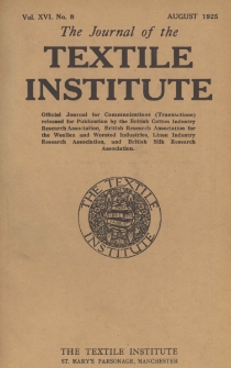 The Journal of the Textile Institute Vol. XVI No. 8 (1925)