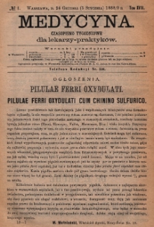 Medycyna : czasopismo tygodniowe dla lekarzy praktyków 1889, T. XVII, nr 1