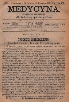 Medycyna : czasopismo tygodniowe dla lekarzy praktyków 1889, T. XVII, nr 2