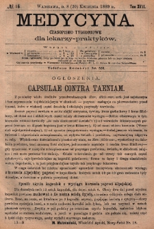 Medycyna : czasopismo tygodniowe dla lekarzy praktyk&oacute;w 1889, T. XVII, nr 16