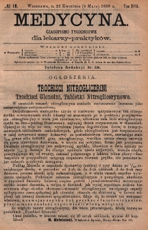 Medycyna : czasopismo tygodniowe dla lekarzy praktyków 1889, T. XVII, nr 18