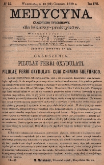 Medycyna : czasopismo tygodniowe dla lekarzy praktyk&oacute;w 1889, T. XVII, nr 25