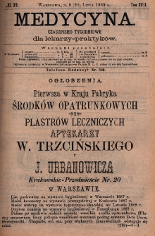 Medycyna : czasopismo tygodniowe dla lekarzy praktyków 1889, T. XVII, nr 29