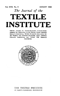 The Journal of the Textile Institute Vol. XVII No. 8 (1926)