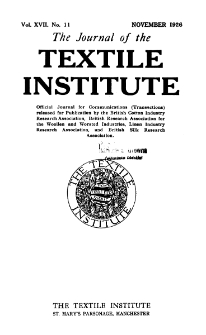 The Journal of the Textile Institute Vol. XVII No. 11 (1926)
