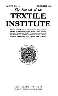 The Journal of the Textile Institute Vol. XVII No. 12 (1926)