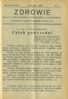 Zdrowie: organ Warsz. Towarzystwa Hygienicznego, poświęcony hygienie publicznej i prywatnej 1922, R. XXXVII, nr 11