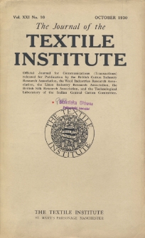 The Journal of the Textile Institute Vol. XXI No. 10 (1930)