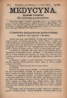 Medycyna : czasopismo tygodniowe dla lekarzy praktyków 1890, T. XVIII, nr 5