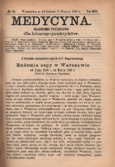 Medycyna : czasopismo tygodniowe dla lekarzy praktyków 1890, T. XVIII, nr 10