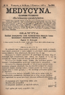 Medycyna : czasopismo tygodniowe dla lekarzy praktyków 1890, T. XVIII, nr 14