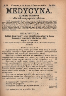 Medycyna : czasopismo tygodniowe dla lekarzy praktyków 1890, T. XVIII, nr 14