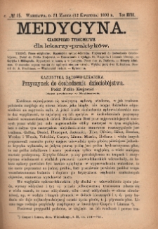 Medycyna : czasopismo tygodniowe dla lekarzy praktyków 1890, T. XVIII, nr 15
