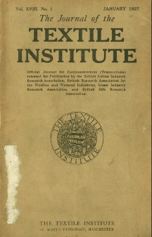 The Journal of the Textile Institute Vol. XVIII No. 1 (1927)