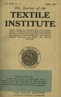 The Journal of the Textile Institute Vol. XVIII No. 4 (1927)