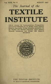 The Journal of the Textile Institute Vol. XVIII No. 8 (1927)