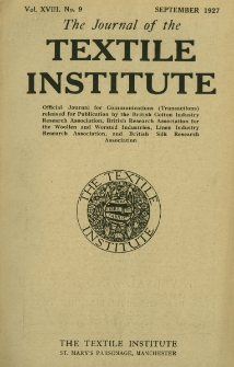 The Journal of the Textile Institute Vol. XVIII No. 9 (1927)