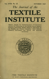 The Journal of the Textile Institute Vol. XVIII No. 10 (1927)