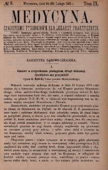 Medycyna : czasopismo tygodniowe dla lekarzy praktycznych 1881, T. IX, nr 9