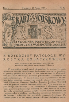 Lekarz wojskowy: tygodnik poświęcony medycynie wojskowej i ogólnej 1920, R. 1, nr 12