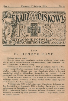 Lekarz wojskowy: tygodnik poświęcony medycynie wojskowej i ogólnej 1920, R. 1, nr 16