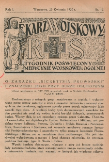 Lekarz wojskowy: tygodnik poświęcony medycynie wojskowej i ogólnej 1920, R. 1, nr 17