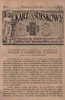 Lekarz wojskowy: tygodnik poświęcony medycynie wojskowej i ogólnej 1920, R. 1, nr 29