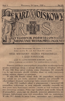 Lekarz wojskowy: tygodnik poświęcony medycynie wojskowej i ogólnej 1920, R. 1, nr 30