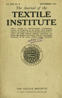 The Journal of the Textile Institute Vol. XXII No. 9 (1931)