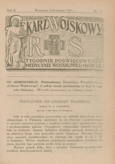 Lekarz wojskowy: tygodnik poświęcony medycynie wojskowej i ogólnej 1921, R. II, nr 17