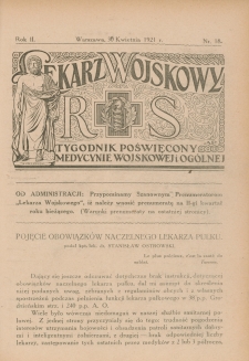 Lekarz wojskowy: tygodnik poświęcony medycynie wojskowej i ogólnej 1921, R. II, nr 18
