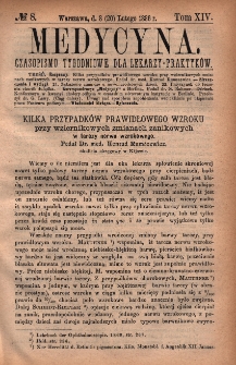 Medycyna : czasopismo tygodniowe dla lekarzy praktyków 1886, T. XIV, nr 8