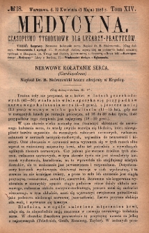 Medycyna : czasopismo tygodniowe dla lekarzy praktyków 1886, T. XIV, nr 18