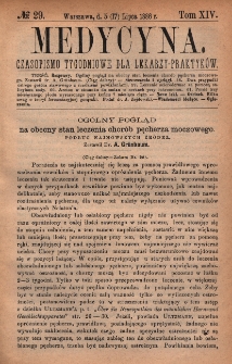 Medycyna : czasopismo tygodniowe dla lekarzy praktyków 1886, T. XIV, nr 29