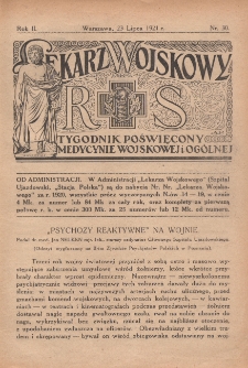 Lekarz wojskowy: tygodnik poświęcony medycynie wojskowej i ogólnej 1921, R. II, nr 30