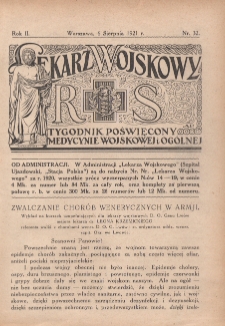 Lekarz wojskowy: tygodnik poświęcony medycynie wojskowej i ogólnej 1921, R. II, nr 32