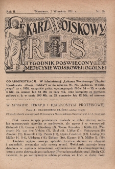 Lekarz wojskowy: tygodnik poświęcony medycynie wojskowej i ogólnej 1921, R. II, nr 36