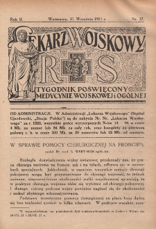 Lekarz wojskowy: tygodnik poświęcony medycynie wojskowej i ogólnej 1921, R. II, nr 37