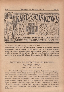 Lekarz wojskowy: tygodnik poświęcony medycynie wojskowej i ogólnej 1921, R. II, nr 39