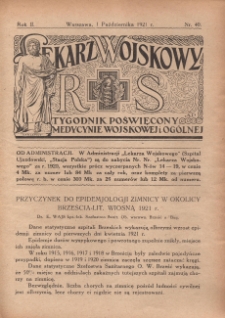 Lekarz wojskowy: tygodnik poświęcony medycynie wojskowej i ogólnej 1921, R. II, nr 40