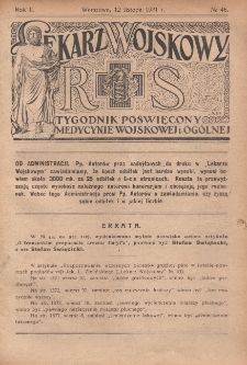 Lekarz wojskowy: tygodnik poświęcony medycynie wojskowej i ogólnej 1921, R. II, nr 46