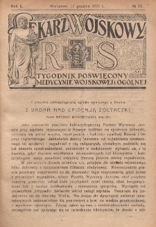 Lekarz wojskowy: tygodnik poświęcony medycynie wojskowej i ogólnej 1921, R. II, nr 51